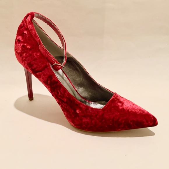 Oscar de la Renta Shoe Red Velvet Heels Stiletto Heel Dress Designer Shoes 37.5 - Picture 12 of 16